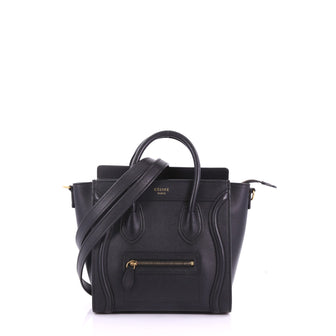 Celine Luggage Handbag Smooth Leather Nano Black 3770855