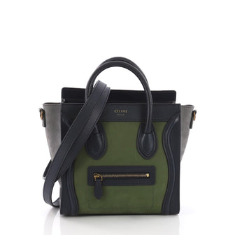 Celine Bicolor Luggage Handbag Nubuck Nano Green 3770873