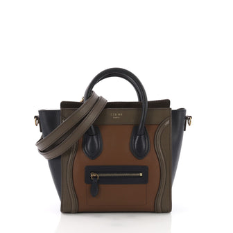 Celine Tricolor Luggage Handbag Leather Nano Brown 3770875
