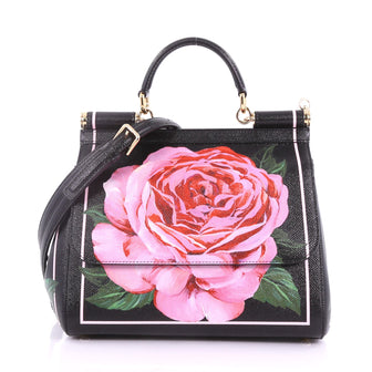 Dolce & Gabbana Miss Sicily Handbag Printed Leather Medium Black 3770887