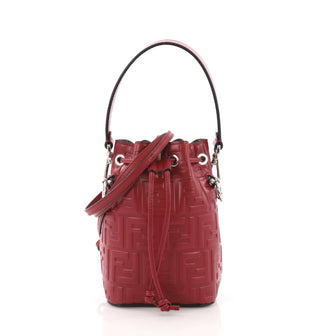 Fendi Mon Tresor Bucket Bag Zucca Embossed Leather Mini Red 3770894