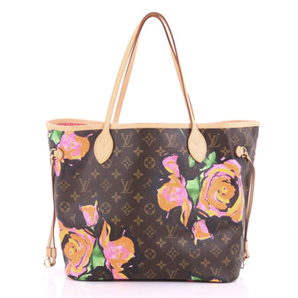 Louis Vuitton Neverfull Tote Limited Edition Monogram Canvas Roses MM Brown 377091
