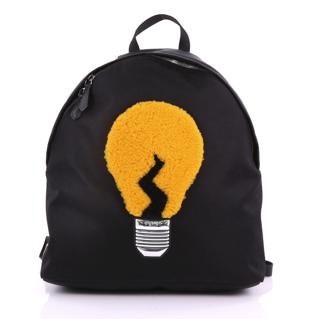 Fendi Backpack Black Yellow Silver Light Bulb Fendi Nylon Vitello Elite Monster Eyes Rounded Backpack  main image 4
