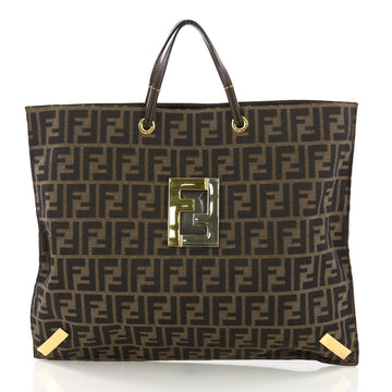 Fendi Logo Plaque Shopping Tote Zucca Coated Canvas Large 377185
