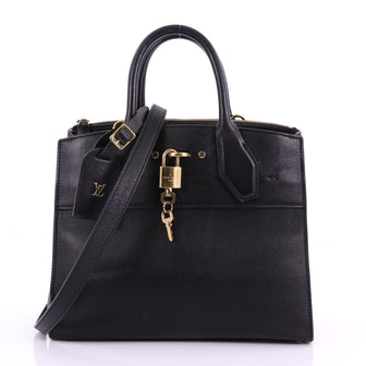 Louis Vuitton City Steamer Handbag Leather PM Black 377311