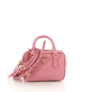 Prada Bauletto Handbag Saffiano Leather Mini Pink 377313