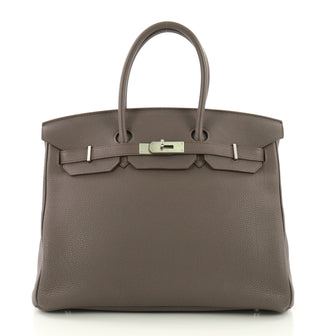 Hermes Birkin Handbag Grey Togo with Brushed Palladium Hardware 35 Gray 377381