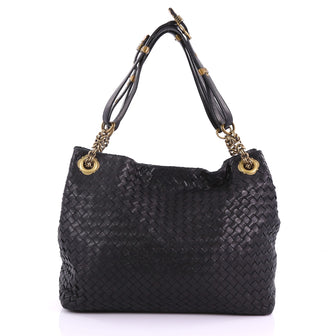 Bottega Veneta Belted Handle Tote Intrecciato Nappa Black 377461