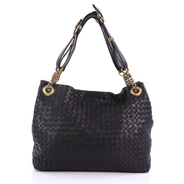 Bottega Veneta Belted Handle Tote Intrecciato Nappa Black 377461