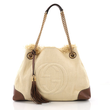 Gucci Soho Chain Strap Shoulder Bag Straw and Leather 377474