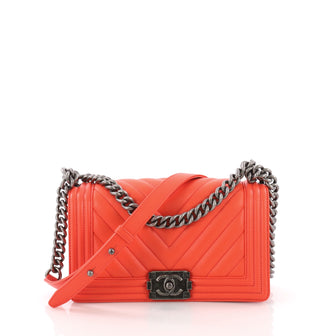 Chanel Boy Flap Bag Chevron Lambskin Old Medium Orange 3774810