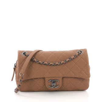 Chanel Easy Flap Bag Quilted Distressed Calfskin Medium Brown 377487