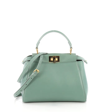 Fendi Peekaboo Handbag Leather Mini Green 377732