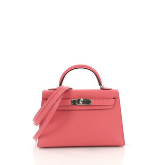 Hermes Kelly Mini II Handbag Pink Chevre Mysore with 377803