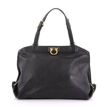 Salvatore Ferragamo Gancio Lock Tote Leather Large Black 377951