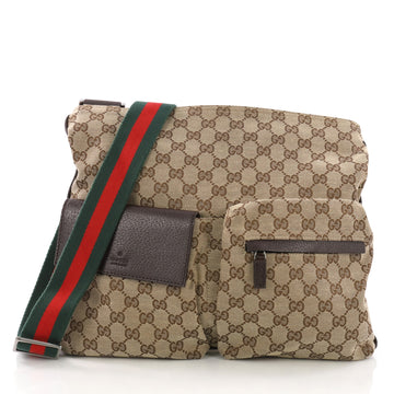 Gucci Double Pocket Web Messenger GG Canvas Medium Brown 378011