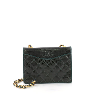 Chanel Vintage Chain Flap Bag Quilted Lizard Small Green 378072