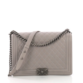 Chanel Boy Flap Bag Quilted Lambskin Large Gray 378141