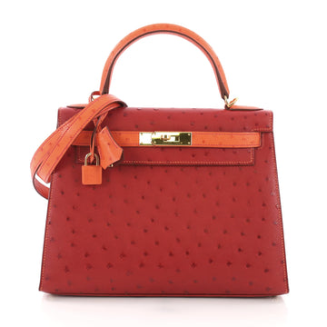 Kelly Handbag Bicolor Ostrich with Gold Hardware 28