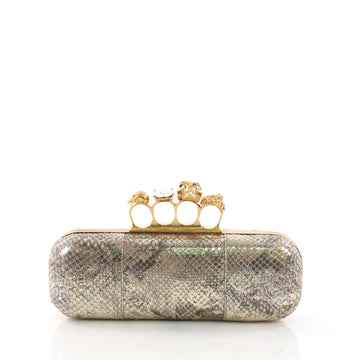 Alexander McQueen Knuckle Box Clutch Python Long Silver 378178