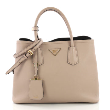 Prada Cuir Double Tote Saffiano Leather Small Neutral 3782940