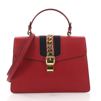 Gucci Sylvie Top Handle Bag Leather Medium Red 378295