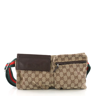 Gucci Vintage Double Belt Bag GG Canvas Brown 3783701