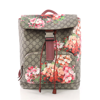 Buckle Backpack Blooms Print GG Coated Canvas Medium