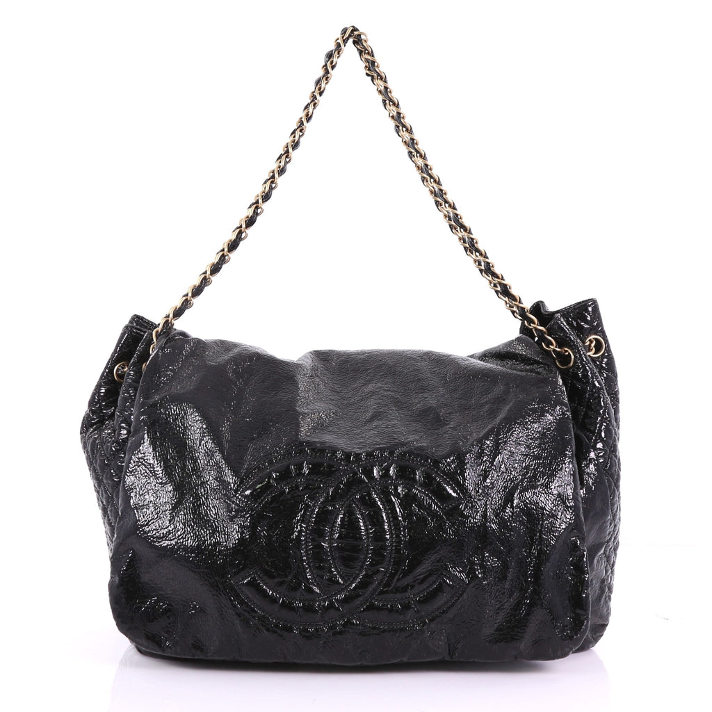 Chanel Rock and Chain Flap Bag Patent XL Black 378511