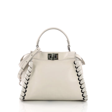 Fendi Peekaboo Handbag Whipstitch Leather Mini White 378531
