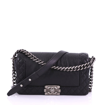 Chanel Reverso Boy Flap Bag Calfskin Old Medium Black 378543