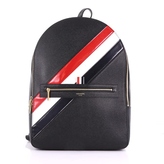 Thom Browne Classic Backpack Striped Leather Large Black 378552