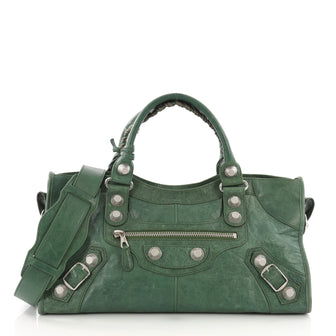 Balenciaga Part Time Giant Studs Handbag Leather Green 378561