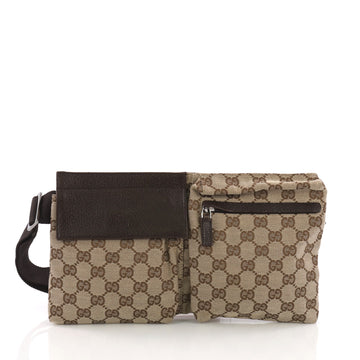 Gucci Vintage Double Belt Bag GG Canvas Brown 378652