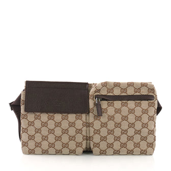 Gucci Vintage Double Belt Bag GG Canvas Brown 378656