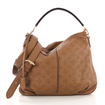 Louis Vuitton Selene Handbag Mahina Leather PM Brown 378663