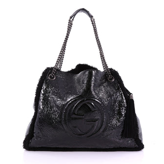 Gucci Soho Chain Strap Shoulder Bag Patent and Shearling 378667