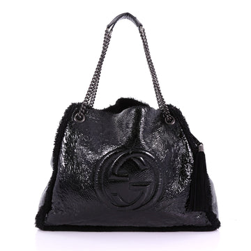 Gucci Soho Chain Strap Shoulder Bag Patent and Shearling 378667