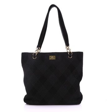 Chanel Vintage Stitched CC Tote Suede Medium Black 378676