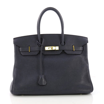 Birkin Handbag Bleu Saphir Clemence with Gold Hardware 35