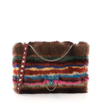 Valentino Rockstud Flip Lock Flap Bag Mink Medium Brown 378781