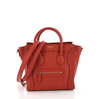 Celine Luggage Handbag Smooth Leather Nano Red 3790011