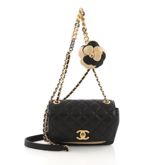 Chanel Model: Two Tone Camellia Flap Bag Quilted Sheepskin Extra Mini Black 37907/1