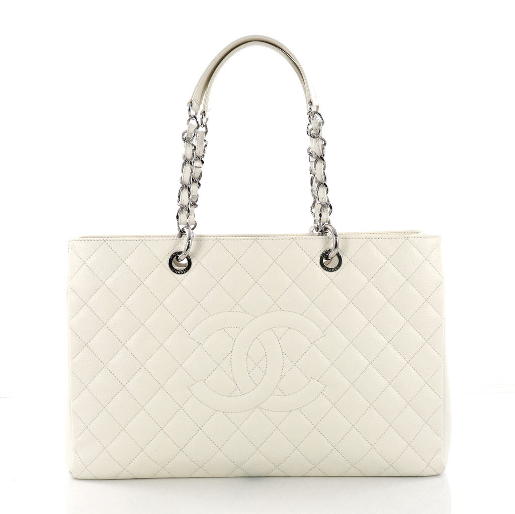 Chanel Grand Shopping Tote Quilted Caviar XL White 379171