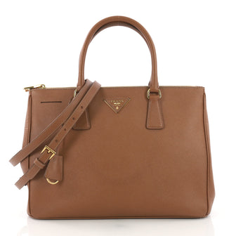 Prada Double Zip Lux Tote Saffiano Leather Medium Brown 3792168