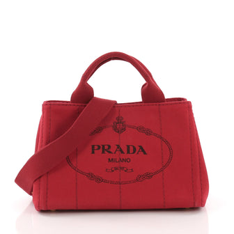 Prada Canapa Convertible Tote Canvas Mini Red 379231