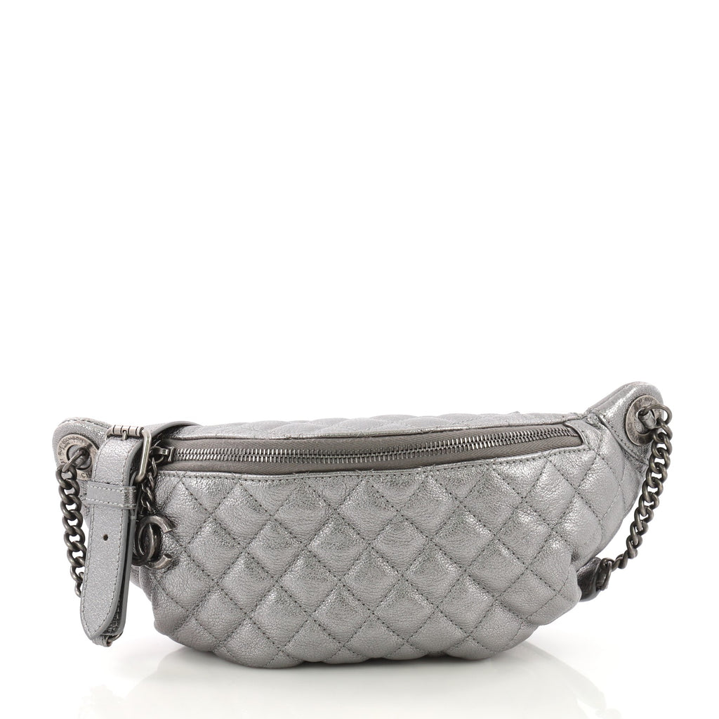 Chanel Banane Waist Bag Quilted Leather Silver 3793523