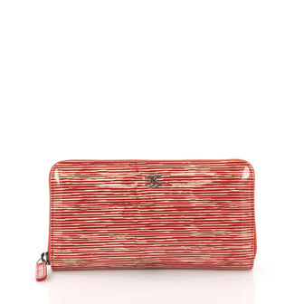 Chanel Zip Around Wallet Striped Patent Long Red 3793531