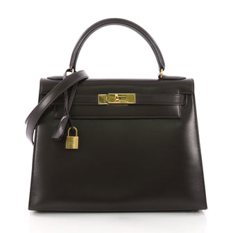 Hermes Kelly Handbag Brown Box Calf with Palladium 3793533