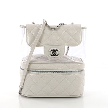 Zip Around Flap Bag Quilted Crumpled Calfskin and PVC Small